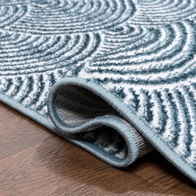Navy and Cream Geometric Art Deco High-Low Area Rug 3x5