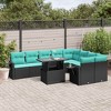 vidaXL 10 Piece Garden Sofa Set with Cushions Black Poly Rattan - Black - 2 of 4