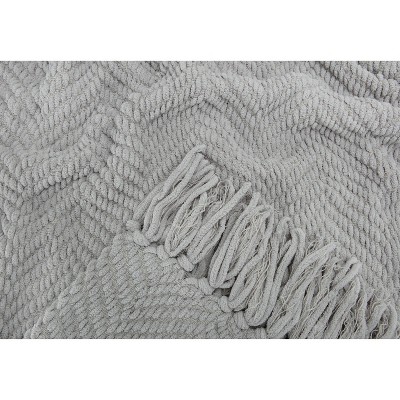 Silver Knitted Throw Blanket with Tassels, 50" x 65"