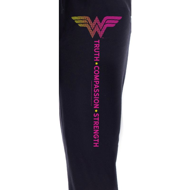DC Womens' Wonder Woman Truth Compassion Strength Sleep Jogger Pajama Pants Black, 3 of 4