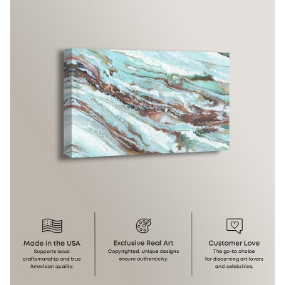 Mint Waves Blue and Brown Abstract Canvas Wall Art, 45" x 30"