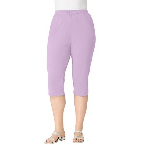 Roaman's Plus Size Soft Knit Pull-On Capri Pant - 1 of 4