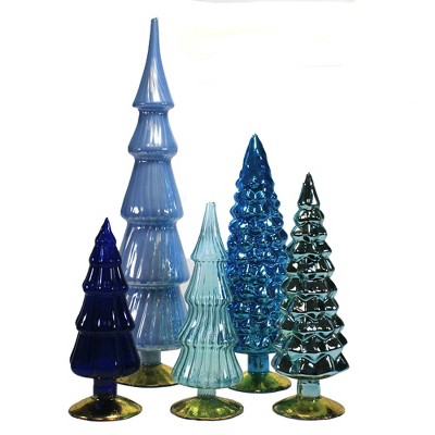 Cody Foster 17.0 Inch Blue Hued Glass Trees Set / 5 Christmas July 4Th  Village Decorate Decor Tree Sculptures