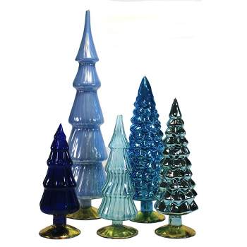Cody Foster 17.0 Inch Blue Hued Glass Trees Set / 5 Christmas July 4Th Village Decorate Decor Tree Sculptures