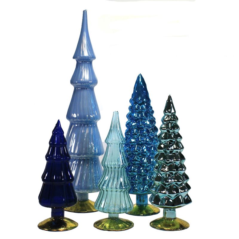 Cody Foster 17.0 Inch Blue Hued Glass Trees Set / 5 Christmas July 4Th Village Decorate Decor Tree Sculptures, 1 of 4
