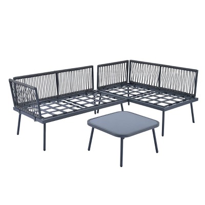 Nestfair Modern 3pc Rattan Sofa Set All Weather Patio Metal Sectional Furniture Set