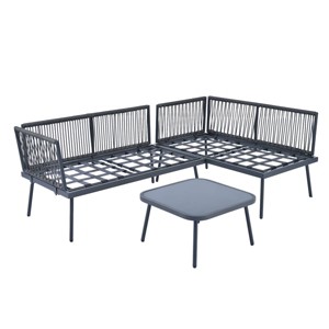 Nestfair Modern 3pc Rattan Sofa Set All Weather Patio Metal Sectional Furniture Set - 1 of 4