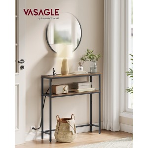 2-Tier Console Table with Power Outlet - Narrow Sofa Table with 2 Shelves, Built-in USB Ports, for Living Room/Entryway, Rustic Brown - 1 of 4