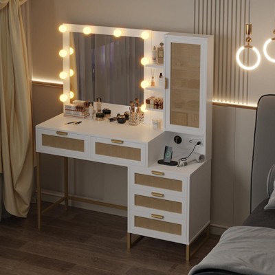 Makeup Vanity with Lighted Mirror, Vanity Desk with Power Strip