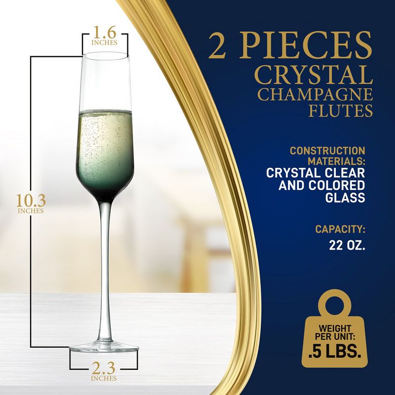 NutriChef 2 Pcs. of Crystal Champagne Flutes - Ultra Clear, Elegant Champagne Glasses, Hand Blown, 2 of 4