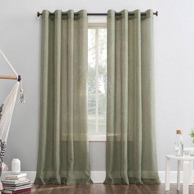 51"x63" No. 918 Sheer Erica Crushed Voile Grommet Curtain Panel Willow Green: Modern Indoor Polyester Drapery