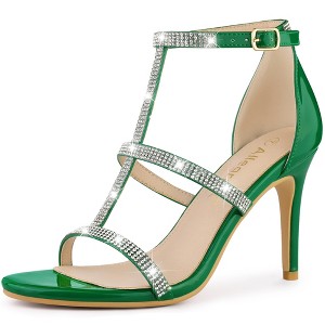Allegra K Women's Rhinestone Ankle Strap Stiletto Heeled Sandals - 1 of 4