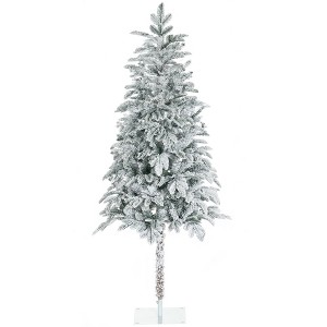 HOMCOM 6ft Artificial Christmas Tree Holiday Decoration with Snow Flocked Branches, Auto Open, Steel Base, Green - 1 of 4