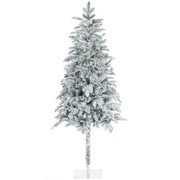 HOMCOM 6ft Artificial Christmas Tree Holiday Decoration with Snow Flocked Branches, Auto Open, Steel Base, Green