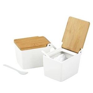Impresa 2 Pack Japanese-Style Salt Box With Spoon for a Minimalist Kitchen Decor - Spice Jars With Bamboo Lids - 1 of 4