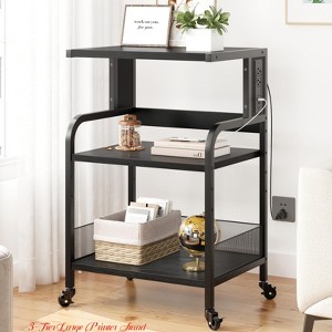 Home Office 3-Tier Large Printer Stand w/ Power Outlets & USB Ports, Industrial Rolling Printer Cart w/ Heavy Duty Metal Frame & Adjustable Shelf - 1 of 4