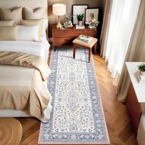 Vintage Floral Print Area Rug - Washable Non-Slip Ultra-Thin Carpet, Stain Resistant Non-Shedding Throw for Living Room Bedroom Office Playroom - 1 of 4