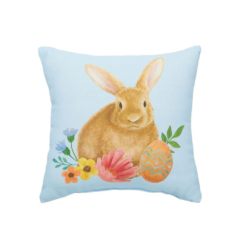 C&F Home 10" x 10" Blue Floral Bunny Woven Throw Pillow, 1 of 6