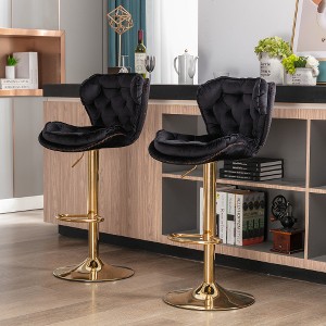 Ridstar 2-Piece Velvet Fabric Swivel Bar Stool with Chrome Footrest & Base-Black - 1 of 4