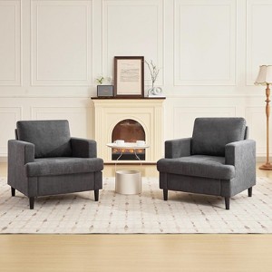 Set of 2 Modern Accent Chairs,Linen Fabric Reading Chair,Comfy Armchair with High-Resilience Cushion,Upholstered Sofa Chair for Bedroom,Reading Room - 1 of 4