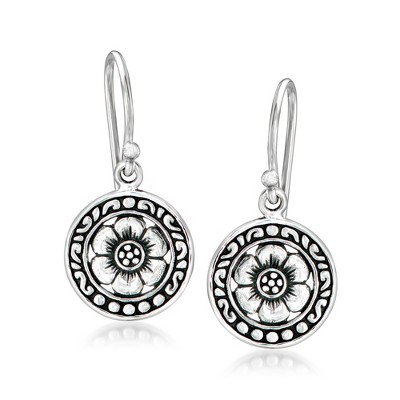 Ross-Simons Sterling Silver Bali-Style Flower Disc Drop Earrings