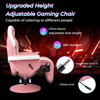 Pink and White PU Leather Reclining Gaming Chair with Footrest