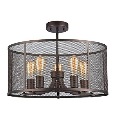 Chloe Lighting Lorry Industrial 5 Light Rubbed Bronze Semi-Flush 20" Wide