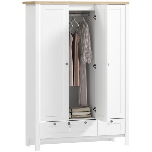 HOMCOM 3 Doors Armoire Wardrobe Closet with 2 Drawers, 69" Clothing Storage Cabinet with Lockable Large Drawer and Hanging Rod for Bedroom - 1 of 4