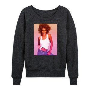 Women's - Whitney Houston - Gradient Photo Lightweight French Terry Wide Neck Long Sleeve Shirt - 1 of 4