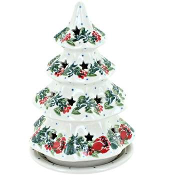 Blue Rose Polish Pottery 512 Ceramika Artystyczna Small Christmas Tree Luminary