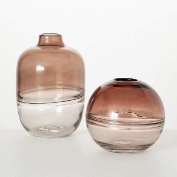Sullivans 6.75" & 9.75" Warm Taupe Swirl Glass Vases Set of 2