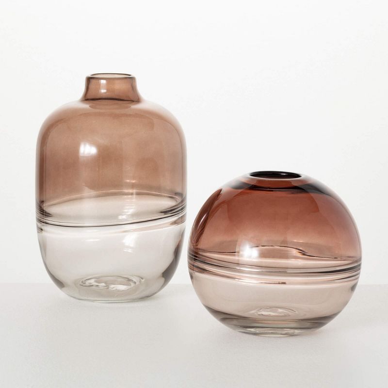 Sullivans 6.75" & 9.75" Warm Taupe Swirl Glass Vases Set of 2, 1 of 7