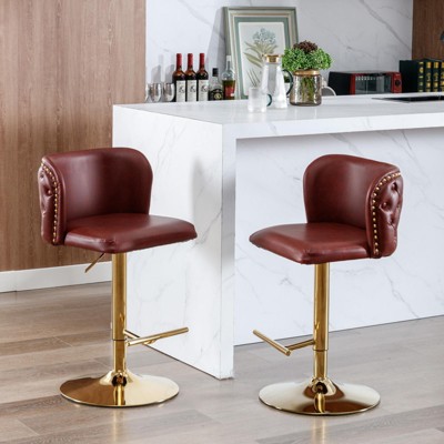 INFURNIC Counter and Bar Stools Swivel PU Upholstered Barstools with Adjustable Tufted Back for Kitchen, Burgundy, 18.1"*19"*42.9"