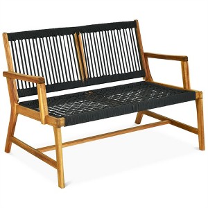 MOEPISY 2-Person Acacia Wood Yard Bench For Balcony And Patio Black - 1 of 4