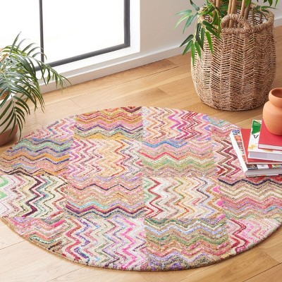 Hand-Tufted Multicolor Wool Round Area Rug, 4' Diameter