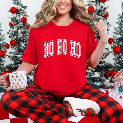 Simply Sage Market Ho Ho Ho Varsity Thick Outline Garment Dyed Tee - L - Red