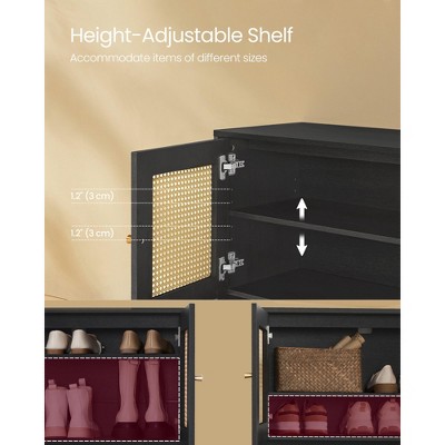 Ash Black 3-Tier Shoe Cabinet with Natural Rattan Doors and Steel Legs