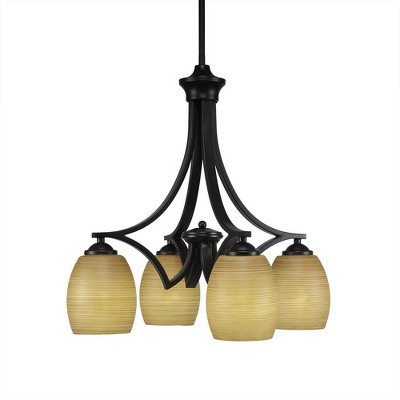 Toltec Lighting Zilo 4 - Light Chandelier in  Matte Black with 5" Cayenne Linen Shade