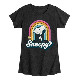 Girls' - Peanuts - Snoopy Rainbow Clouds Fitted Short Sleeve Graphic T-Shirt - 1 of 4