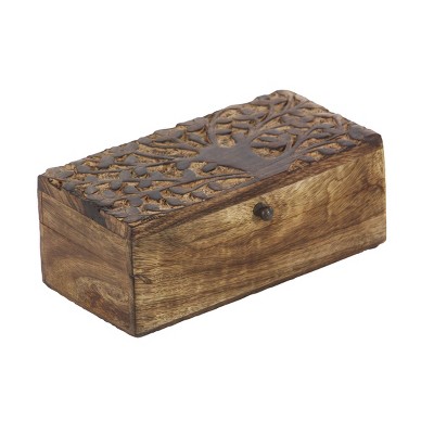 Rustic Hand-Carved Mango Wood Lidded Boxes Set of 3
