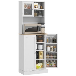 66.5"H Kitchen Storage Cabinet with Hutch, Adjustable Shelves, Open Countertop, Anti-Tipping Design & Elegant Glass Doors - 1 of 4