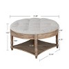 Large Round Ottoman Coffee Table, 2-Tier Button Tufted Linen Upholstered Pouf Coffee Table with Wooden Storage Shelf for Living Room – Cuddlewood - 4 of 4