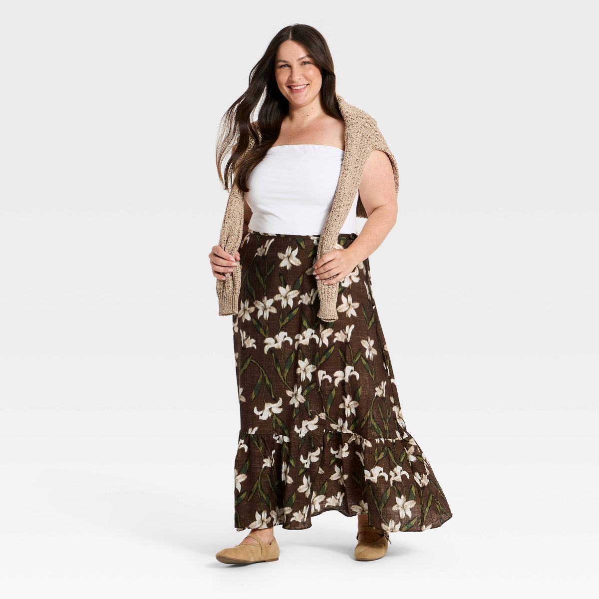 Women's Floral Wrap Maxi Skirt - A New Day™ Brown - thumbnail 6