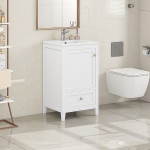 Phiestina 20" White Bathroom Vanity with Sink, Soft Close Door, Storage Rack & Drawer, Modern Style - 1 of 4