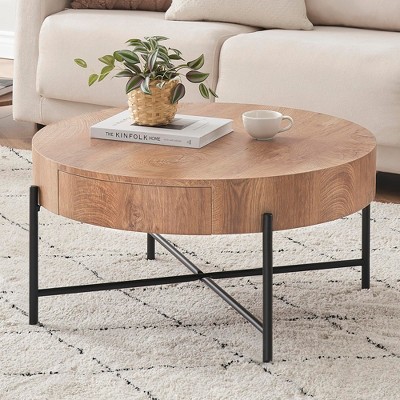 Coffee Table with Drawers Round Living Room Table Wood Accent Coffee Table with Storage Farmhouse Center Table