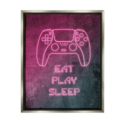 Stupell Industries Eat Play Sleep Pink Gamer Framed Floater Canvas Wall Art