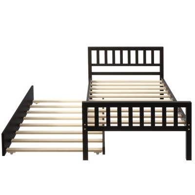Bellemave Twin Bed with Trundle, Platform Bed Frame with Headboard and Footboard, for Bedroom Small Living Space,No Box Spring Needed,brown