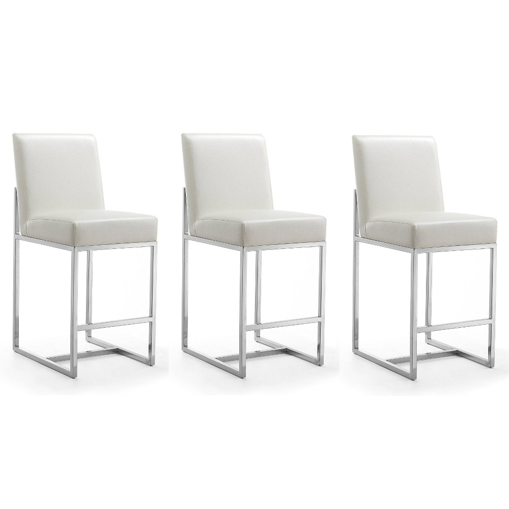 Photos - Chair Set of 3 Element Upholstered Stainless Steel Counter Height Barstools Pear