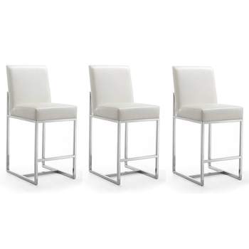 Set of 3 Element Upholstered Stainless Steel Counter Height Barstools Pearl White - Manhattan Comfort