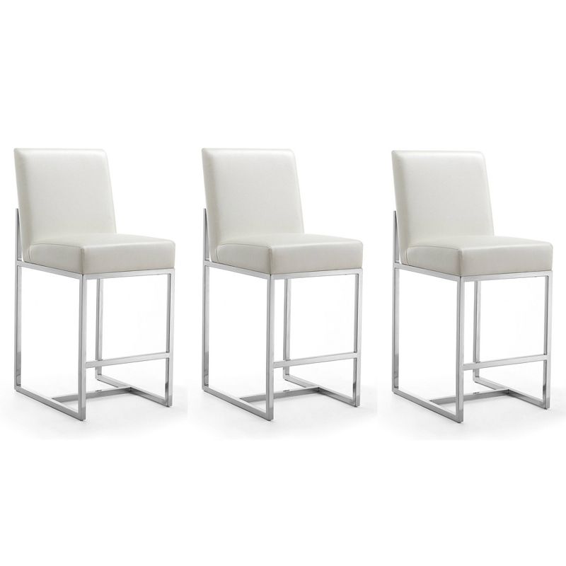Set of 3 Element Upholstered Stainless Steel Counter Height Barstools Pearl White - Manhattan Comfort, 1 of 10